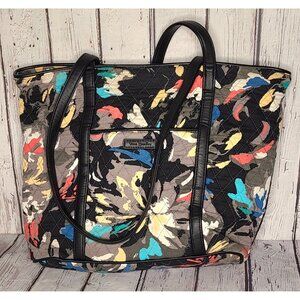 15" Vera Bradley Splash Floral Tote Shoulder Handbag Leather Straps Quilted Big